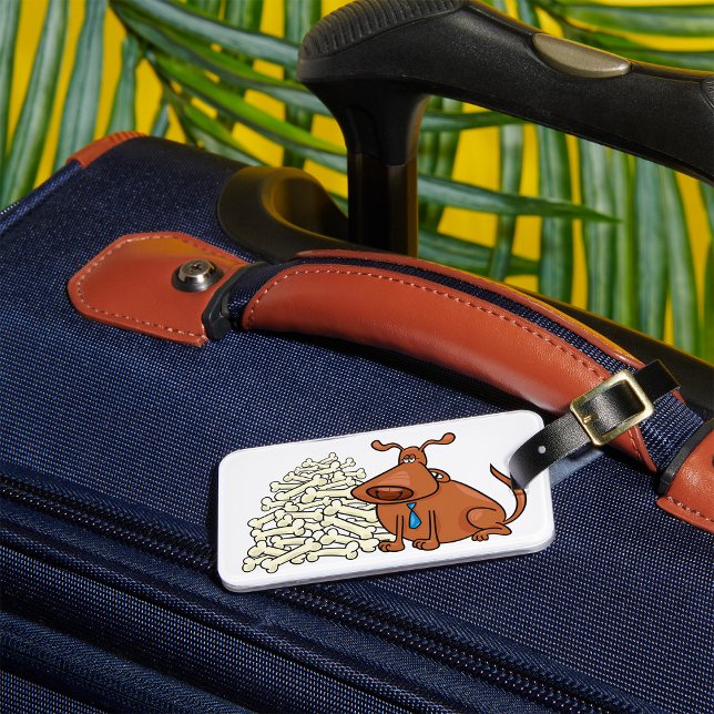 Brown Dog with Pile of Bones Cute Pet Luggage Tag (Creator Uploaded)