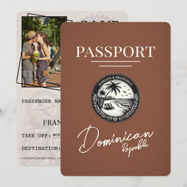 Brown Dominican Republic Passport Save The Date (Front/Back)
