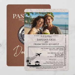 Brown Dominican Republic Passport Wedding Invitation