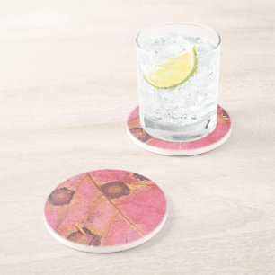 Brown Dotted Red Fall Leaf  Coaster
