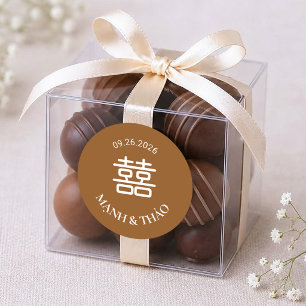 Brown Double Happiness Wedding  Classic Round Sticker