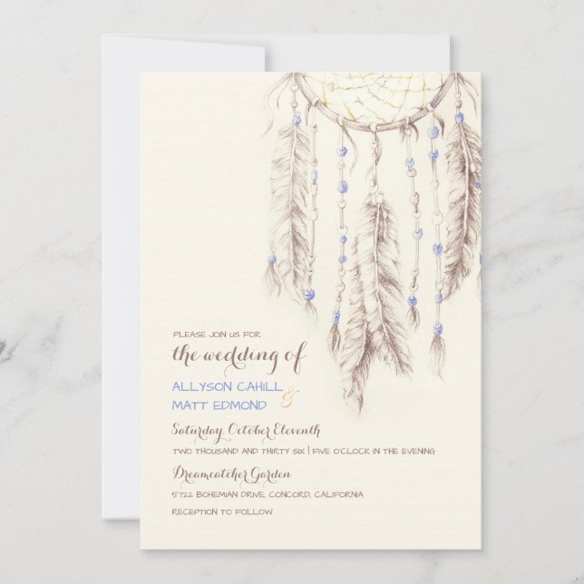 Brown Dreamcatcher Boho Wedding Invitation (Front)