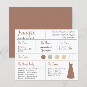 Brown Dress Colour Bridesmaid Information Card