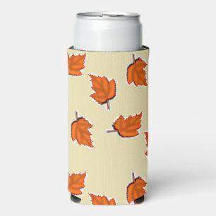 Brown dry leaves pattern seltzer can cooler