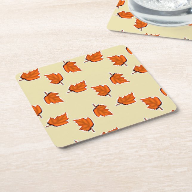 Brown dry leaves pattern square paper coaster (Angled)