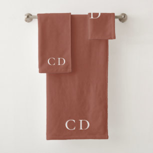 Brown dusty earth monogram initials bath towel set