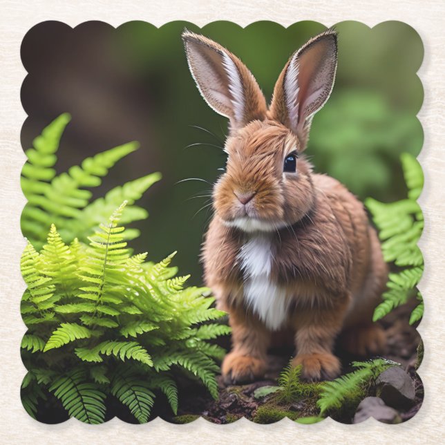 Brown Dwarf Bunny In The Fernery, Paper Coaster (Front)