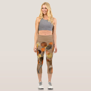 Brown earth abstract watercolor colourful tree art capri leggings