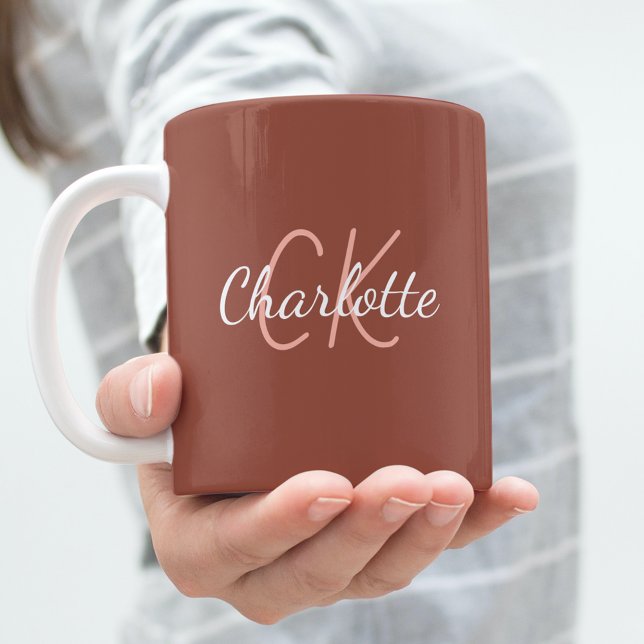 Brown earth monogram initials name coffee mug (Creator Uploaded)