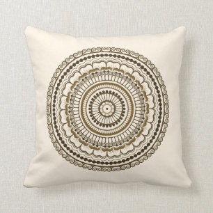 Brown Earth Tones Henna Mandala Throw Pillow