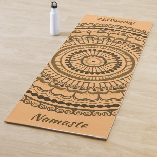 Brown Earth Tones Mehndi Henna Mandala Yoga Mat