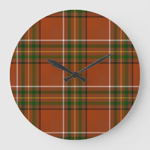 Brown Earthy Plaid Tartan  Large Clock