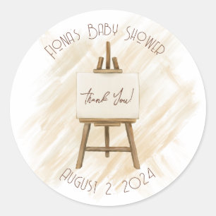 Brown Easel Baby, Bridal Shower Thank You Classic  Round Sticker