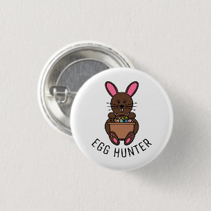 Brown Easter Bunny, Egg Hunter 1 Inch Round Button