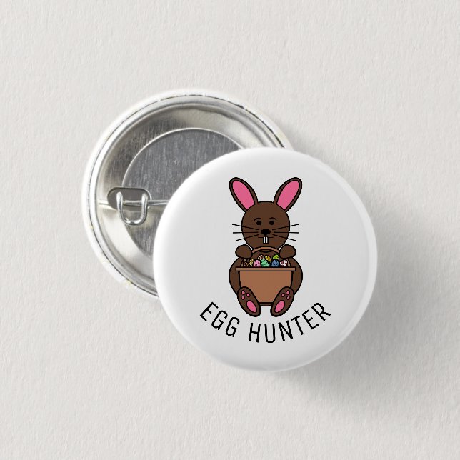 Brown Easter Bunny, Egg Hunter 1 Inch Round Button (Front & Back)