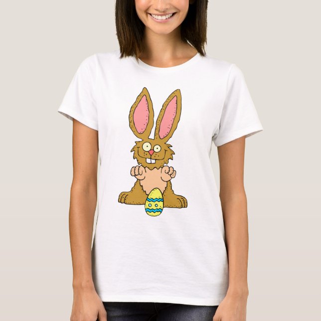Brown Easter Bunny with Decorated Egg T-Shirt (Front)