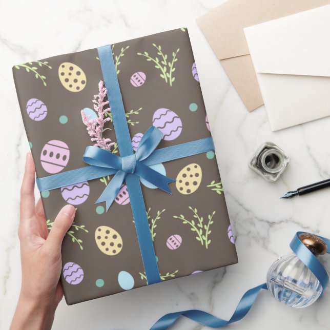 Brown Easter wrapping paper with easter eggs (Gifting)