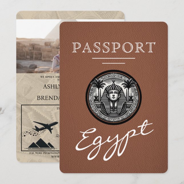 Brown Egypt Passport Wedding Invitation (Front/Back)