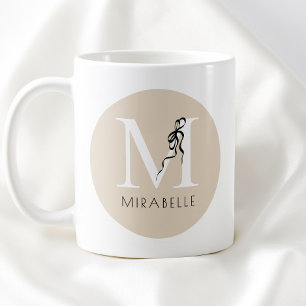 Brown Elegant Black Bow Chic Initial Cute Monogram Coffee Mug