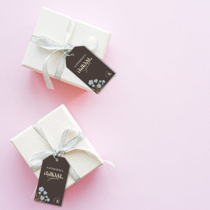 Brown Elegant Blue Watercolor Floral Bridal Shower Gift Tags