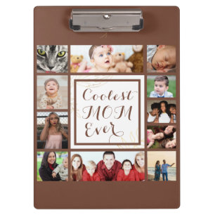 Brown Elegant Coolest Mom Ever Photo Collage Clipboard