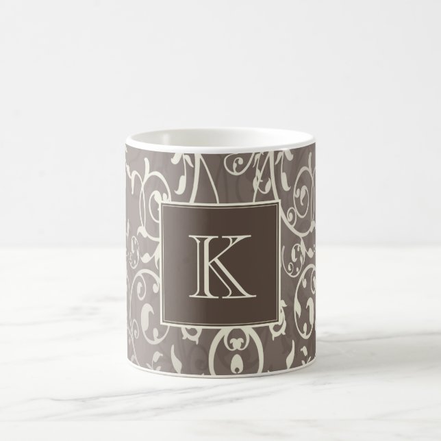 Brown Elegant Flourish Monogram Mug (Center)