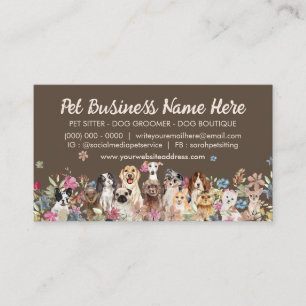 Brown Elegant Flowers Dog Groomer Business Card