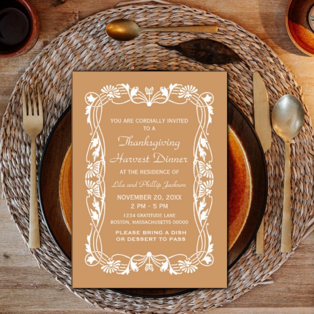 Brown Elegant Frontière Thanksgiving Invitation (Brown Elegant Border Thanksgiving Invite)