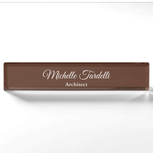 Brown Elegant Minimalist Modern Script Calligraphy Nameplate