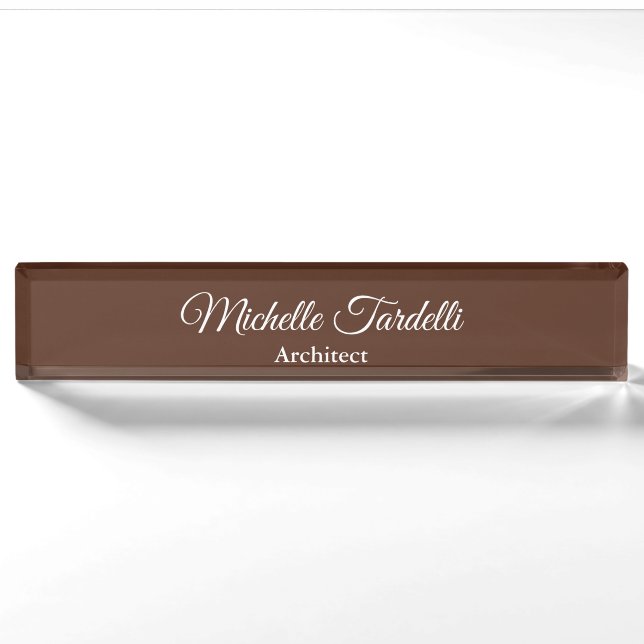 Brown Elegant Minimalist Modern Script Calligraphy Nameplate (Front)