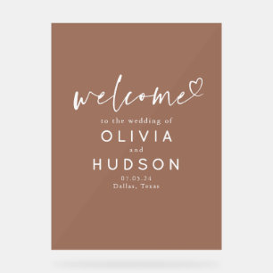 Brown Elegant Minimalist Wedding Welcome Acrylic Sign