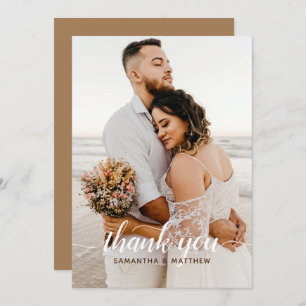 Brown Elegant Modern Rustic Photo Wedding Thank You Card