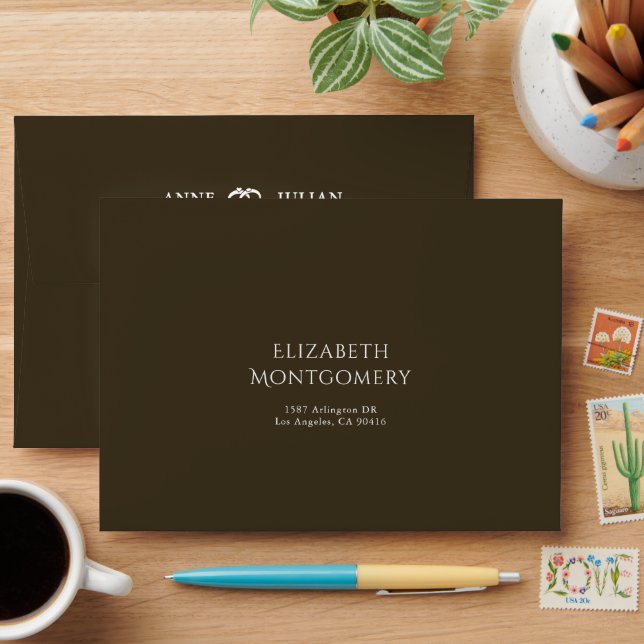 Brown Elegant Modern Wedding Invitation Envelope (Desk)