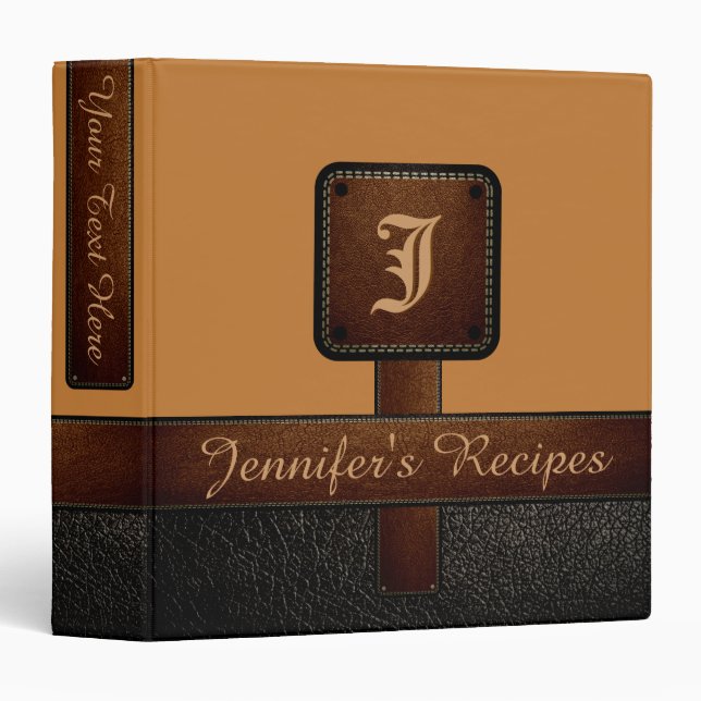Brown Elegant Recipe Leather Look Binder (Front/Spine)