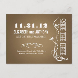 brown elegant save the date postcards