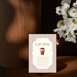 Brown Elegant Stripe Café Bébé Coffee Baby shower Invitation