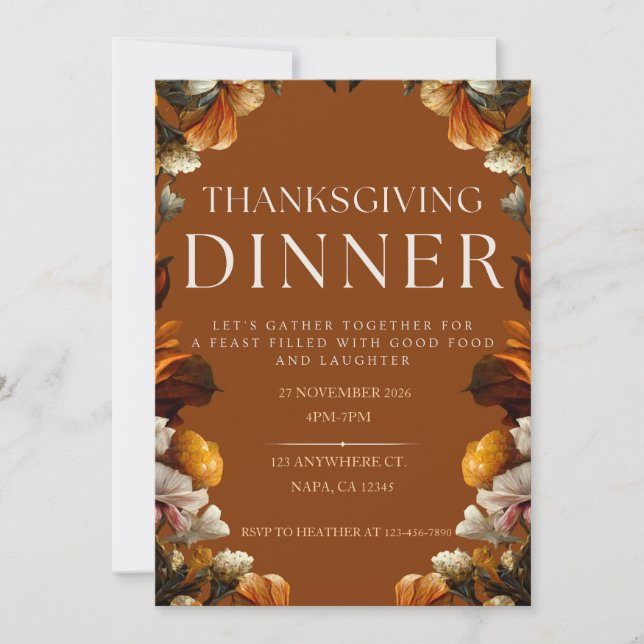 Brown Elegant Thanksgiving Dinner Invitation  (Front)