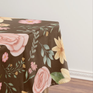 Brown Elegant Vintage Wildflower Pattern Tablecloth