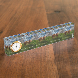 Brown Elephant Duo Oil Paint, Desk Clock Nameplate