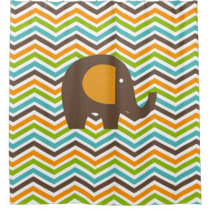 Brown Elephant on Colourful Chevron Stripes