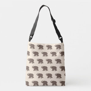 Brown Elephant Pattern on Ivory Crossbody Bag