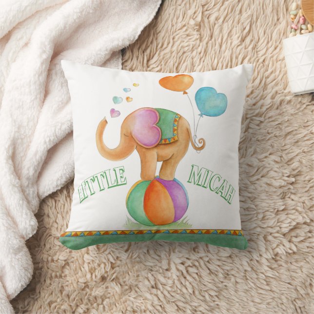 Brown elephant watercolor circus baby name pillow (Blanket)