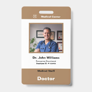 Brown Employee photo Company Logo and Barcode  Badge