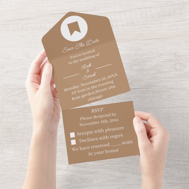 Brown Enregistrer la date Invitation tout en un (Déchirure)