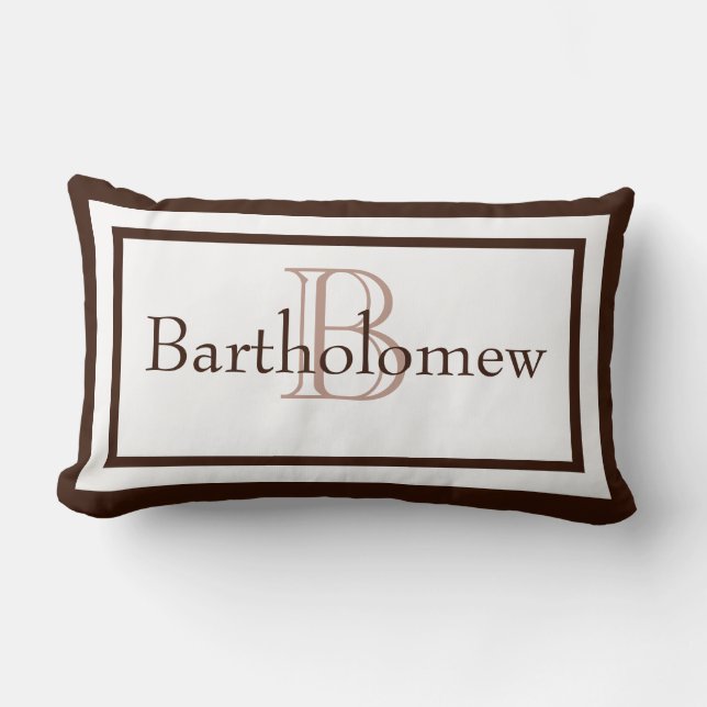 Brown et blanc Nom de Monogramme Garde Coussin (Recto)