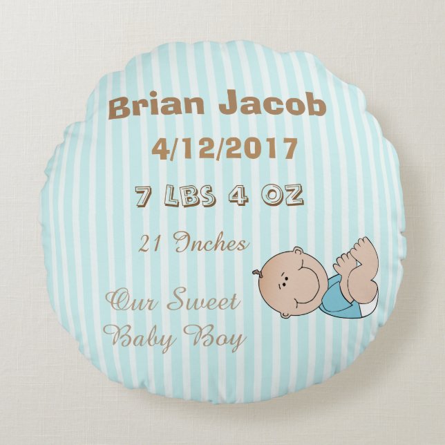 Brown et bleu Personnalisé Baby Boy Coussin (Devant)