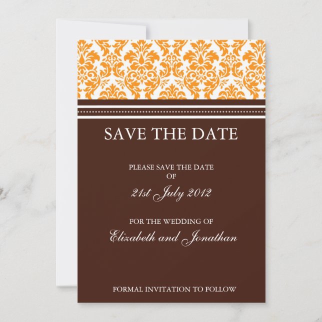 Brown et Orange Damask Enregistrer la date Carte p (Devant)