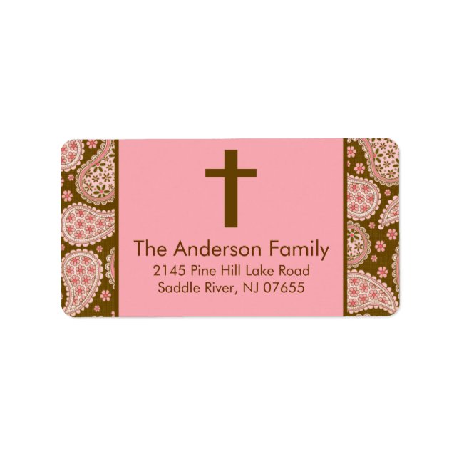Brown et rose Paisley Cross étiquette de adresse r (Devant)