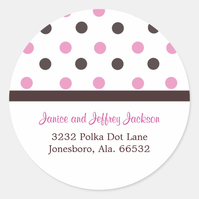 Brown et rose : Sticker d'adresse de point Polka (Devant)
