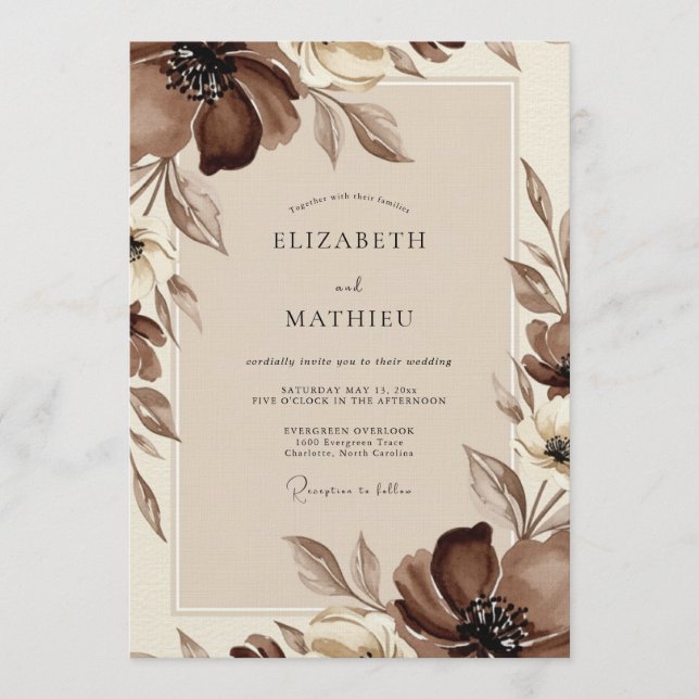 Brown Ethereal Bloom Wedding Invitation (Front)